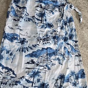 Cynthia Rowley White and Blue Scenic Print Wrap Skirt